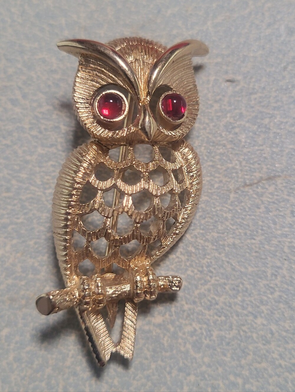 Vintage Avon "Owlette" Owl Brooch Pin (1972) - Ruby Red Eyes